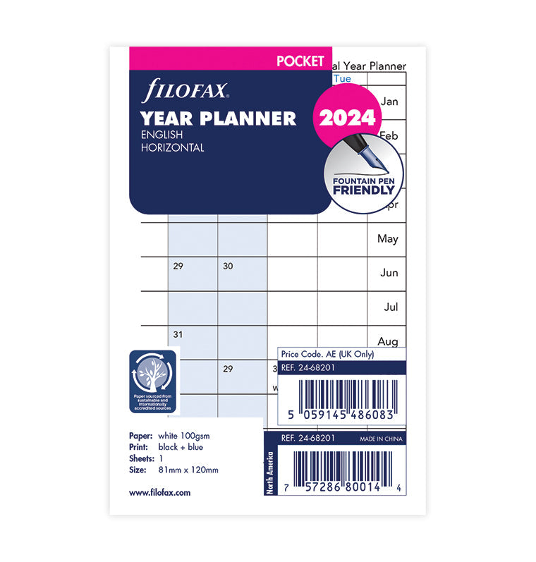Filofax Horizontal Year Planner - Pocket 2024 English