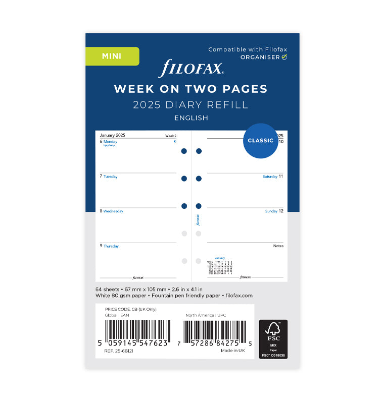 Week on Two Pages Diary Mini 2025 Filofax Filofax UK