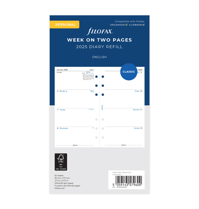 Week On Two Pages Diary Without QR Codes - Personal 2025 English