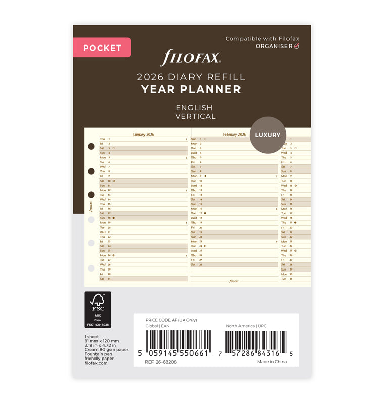 Vertical Year Planner - Pocket Cotton Cream 2026 | Filofax – Filofax UK