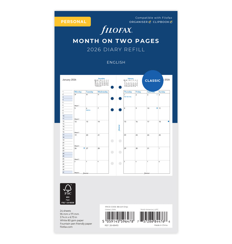 month-on-two-pages-diary-refill-personal-2026-filofax-filofax-uk