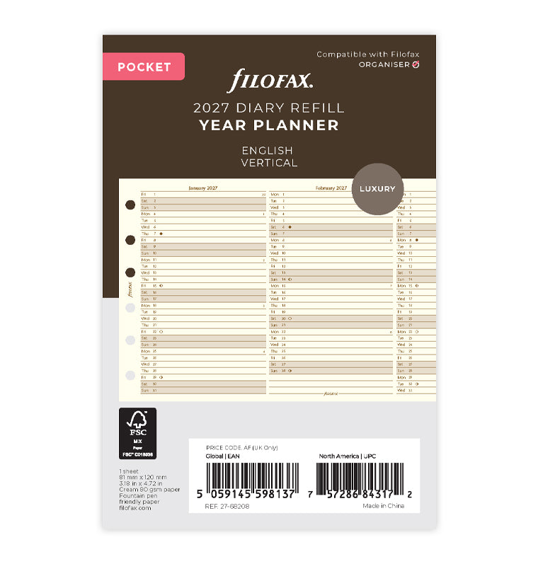 Vertical Year Planner - Pocket Cotton Cream 2027 English – Filofax UK
