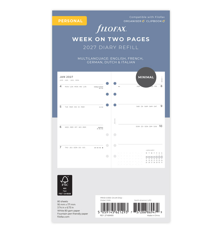 Minimal Week On Two Pages Diary Refill Personal 2027 Filofax minimal-week-on-two-pages-diary-refill-personal-2027-filofax