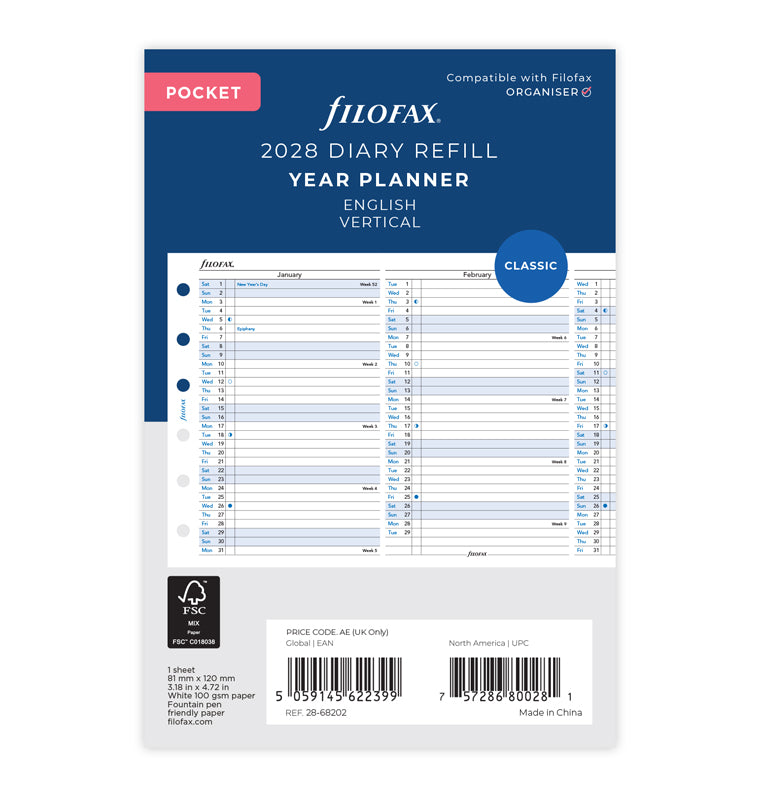 Vertical Year Planner - Pocket 2028 English | Filofax – Filofax UK