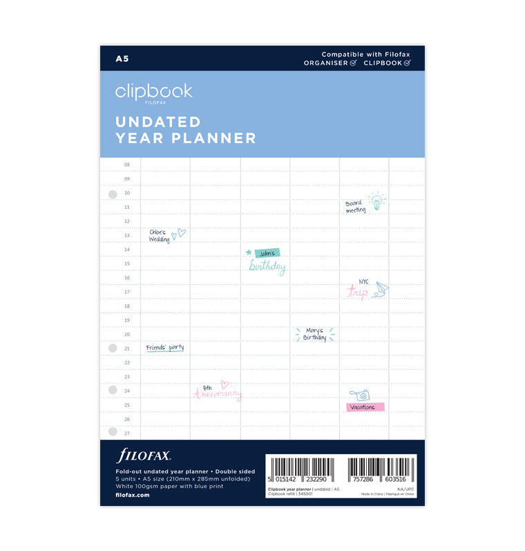 Clipbook Undated Year Planner Refill A5 - Filofax – Filofax UK