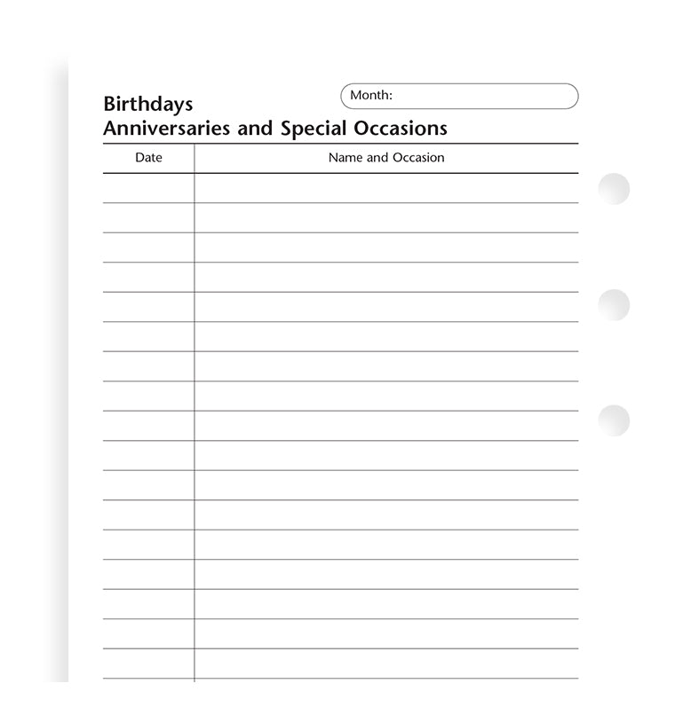 Birthdays, Anniversaries and Special Occasions Personal Refill
