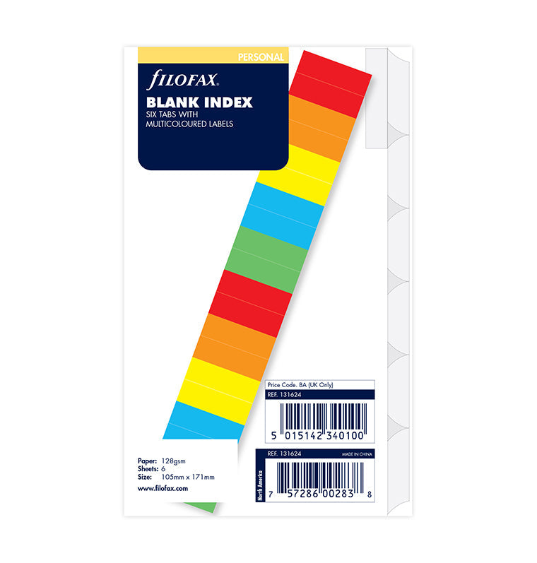 Filofax Blank Dividers with Coloured Labels in Personal size - packaging