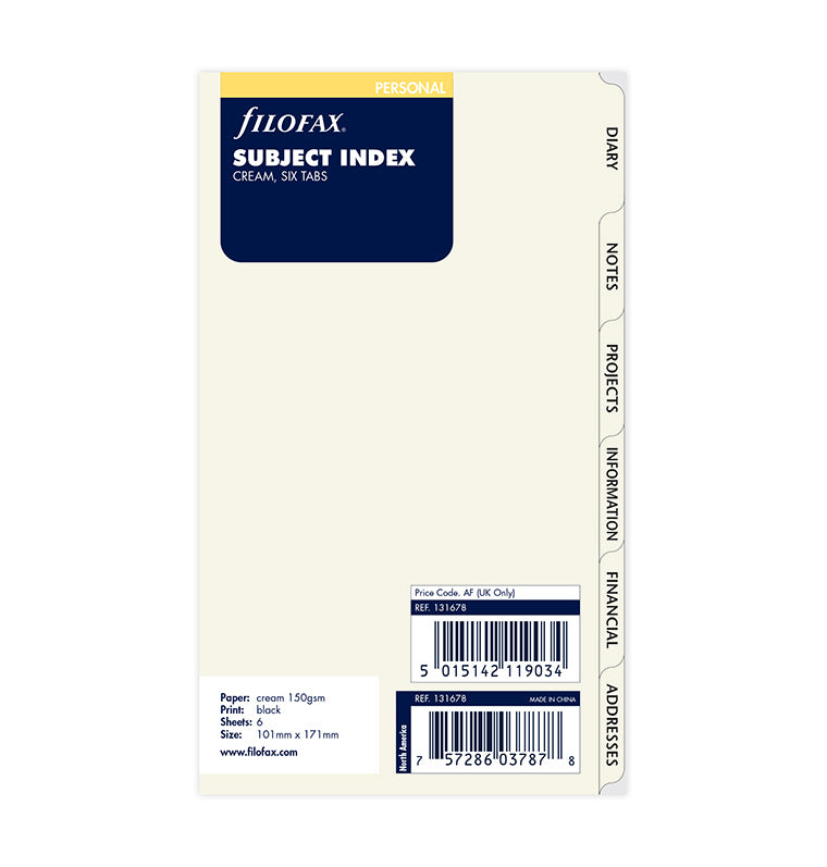 Cotton Cream Subject Dividers - Personal