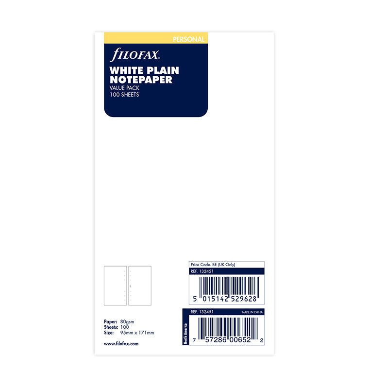 White Plain Notepaper Value Pack Personal Refill