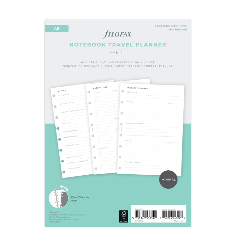 Filofax Travel Planner Notebook Refill - A5