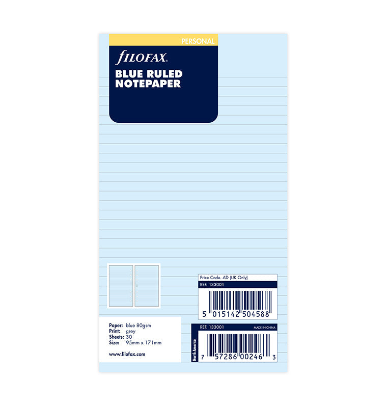 Blue Ruled Notepaper Personal Refill