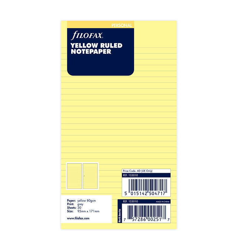 Yellow Ruled Notepaper Refill - Personal