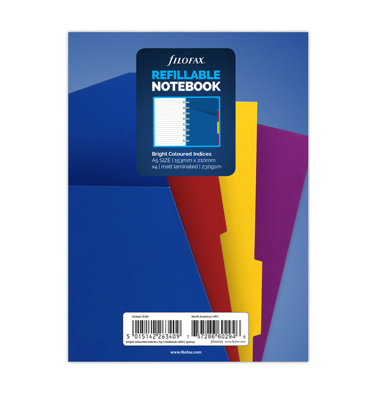 Bright A5 Notebook Dividers for Filofax Refillable Notebook