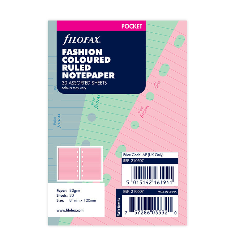 Fashion Coloured Ruled Notepaper Refill - Pocket