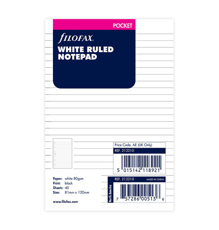 White Ruled Notepad Refill - Pocket
