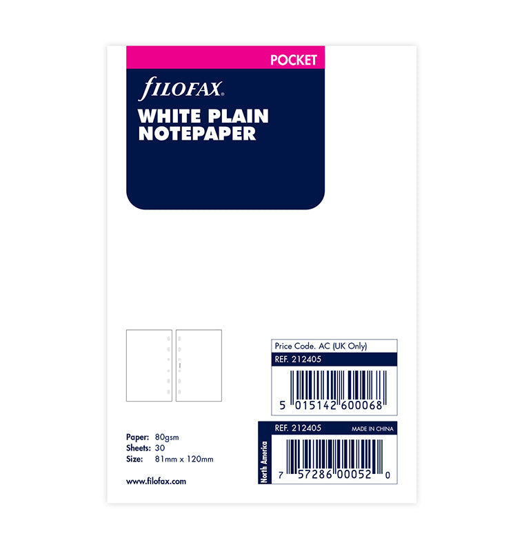 White Plain Notepaper Refill - Pocket