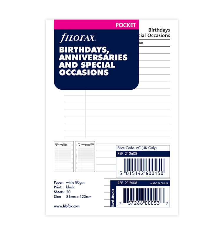 Birthdays, Anniversaries and Special Occasions Pocket Refill