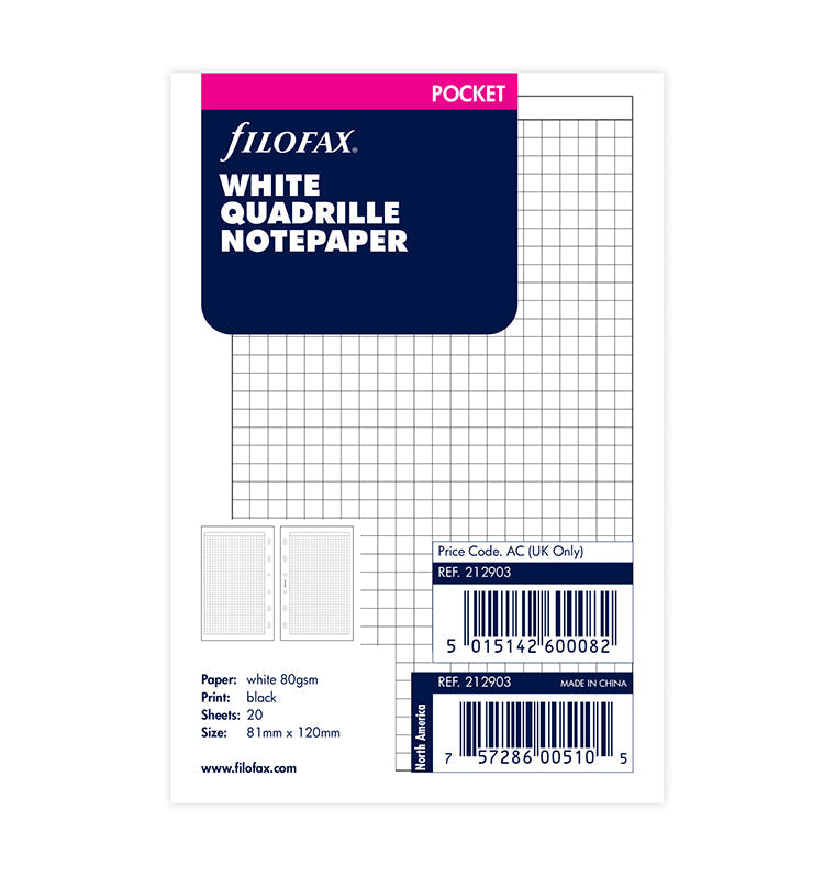 White Quadrille Notepaper Refill - Pocket