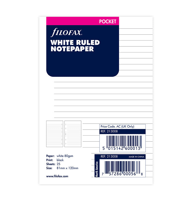 White Ruled Notepaper Refill - Pocket