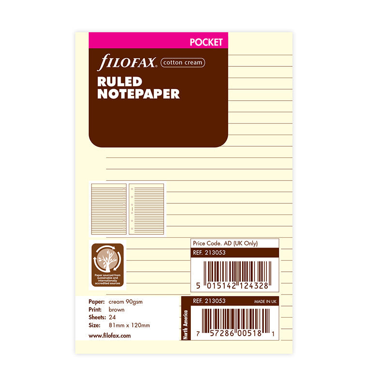 Filofax Calendar Diary Refill, Pocket Size, Week on One Page, Cotton Cream  Paper, Unruled, Multilingual: Four Languages, 2024 (C68239-24)