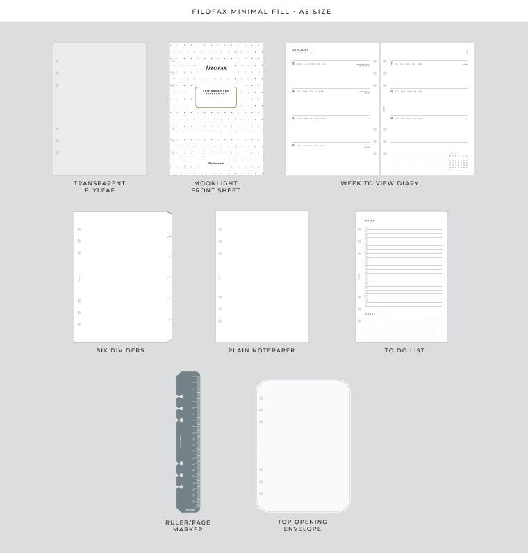 Moonlight A5 Organiser Contents by Filofax