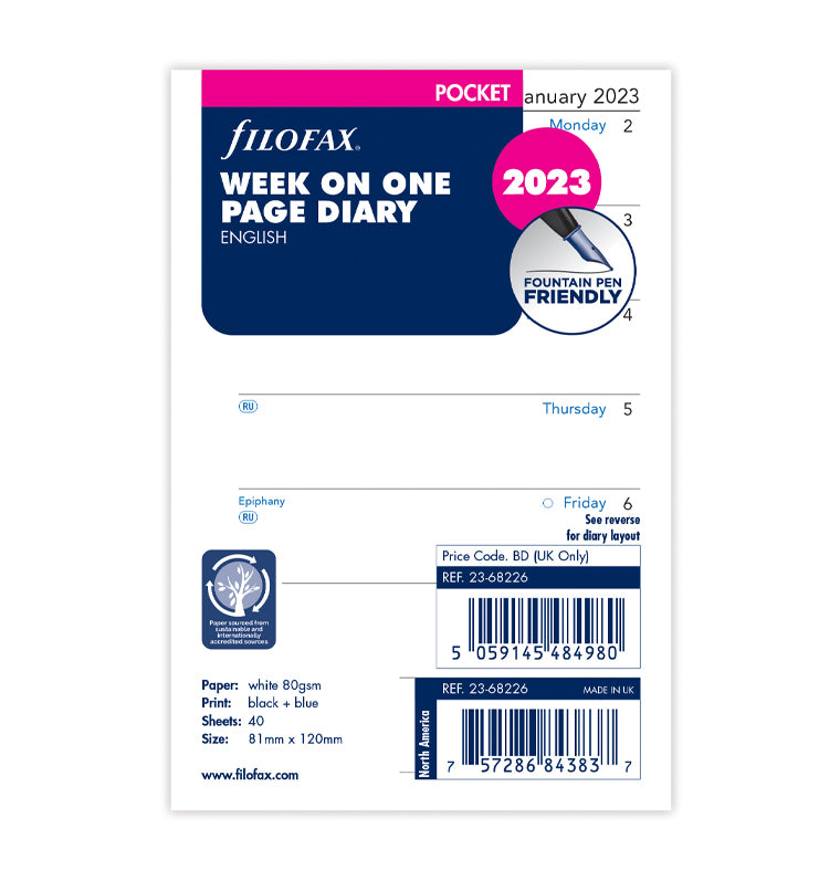 Filofax Week On One Page Diary - Pocket 2023 English