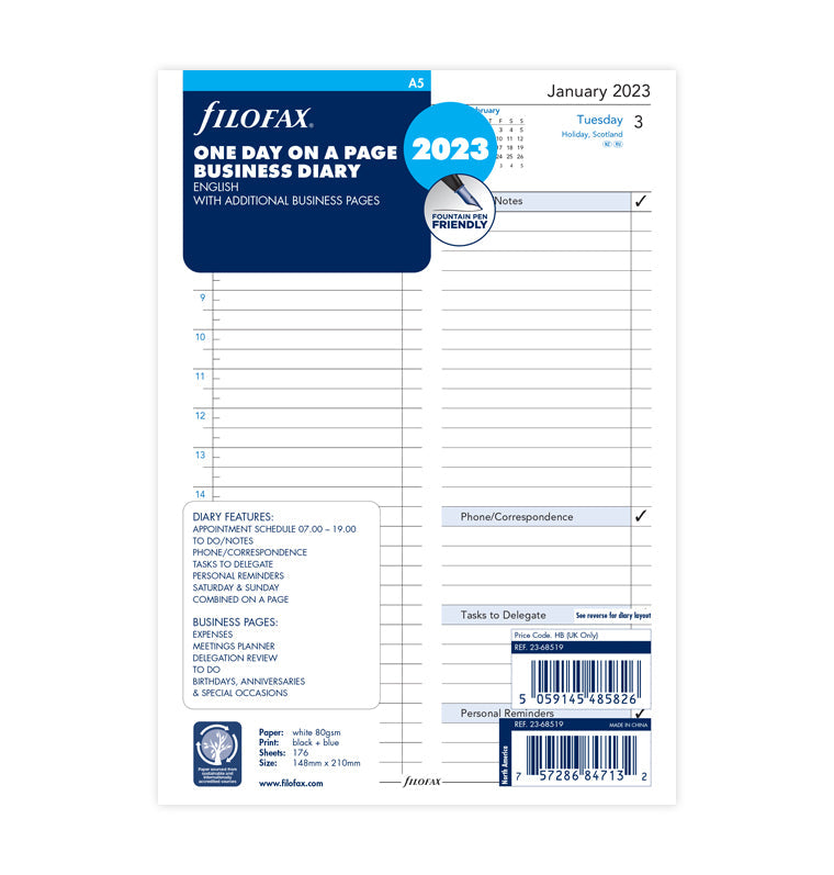 Filofax One Day On A Page Business Diary - A5 2023 English