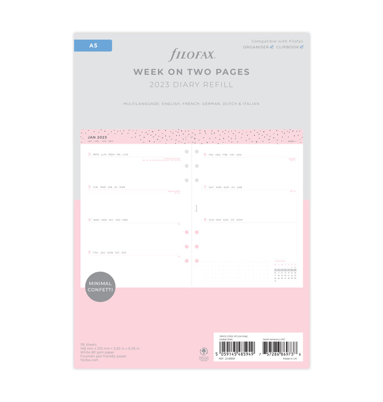 Confetti Week On Two Pages Diary - A5 2023 Multilanguage