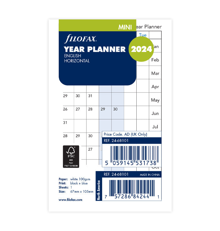 Filofax Horizontal Year Planner - Mini 2024 English
