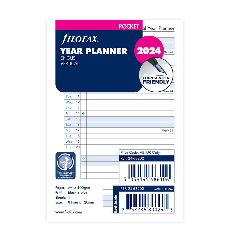 Filofax Vertical Year Planner - Pocket 2024 English