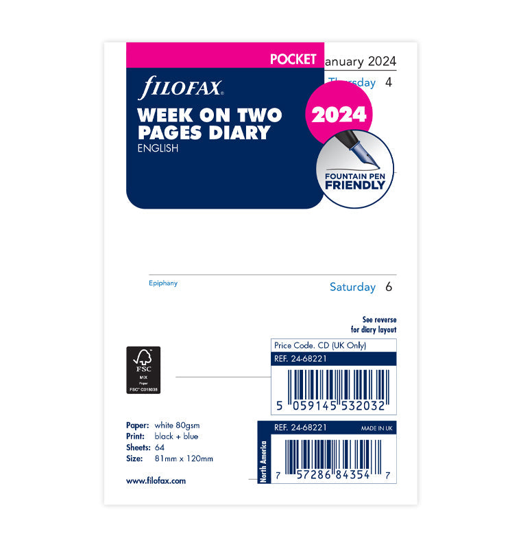Week On Two Pages Diary - Pocket 2024 English - Filofax