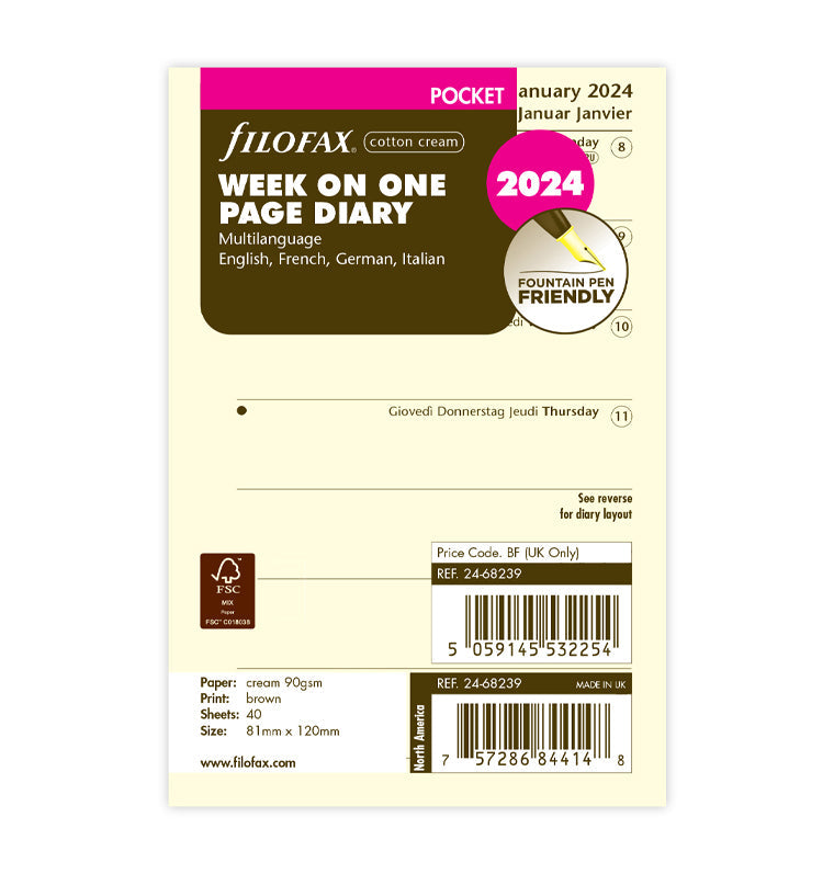 Filofax 2024 A5 Week on One Page - Diary with Notes