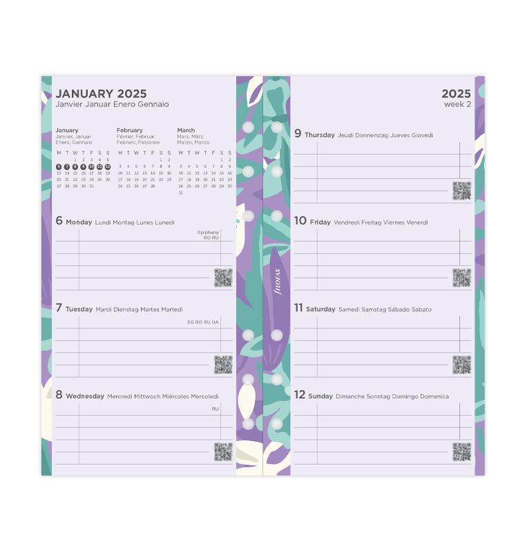 Floral Illustrated Diary Refill Pack - Personal 2025 Multilanguage