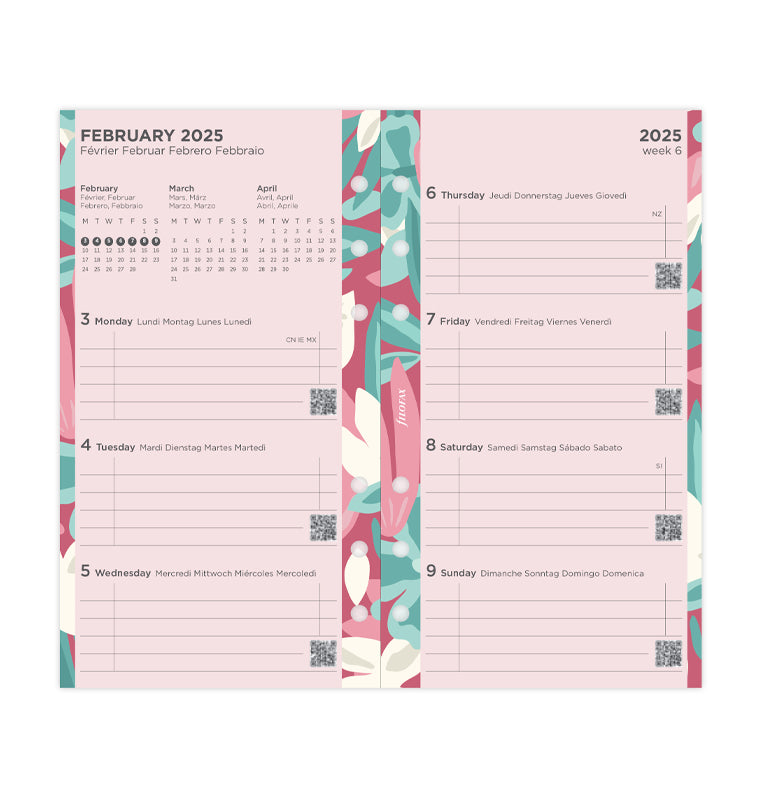 Floral Illustrated Diary Refill Pack - Personal 2025 Multilanguage