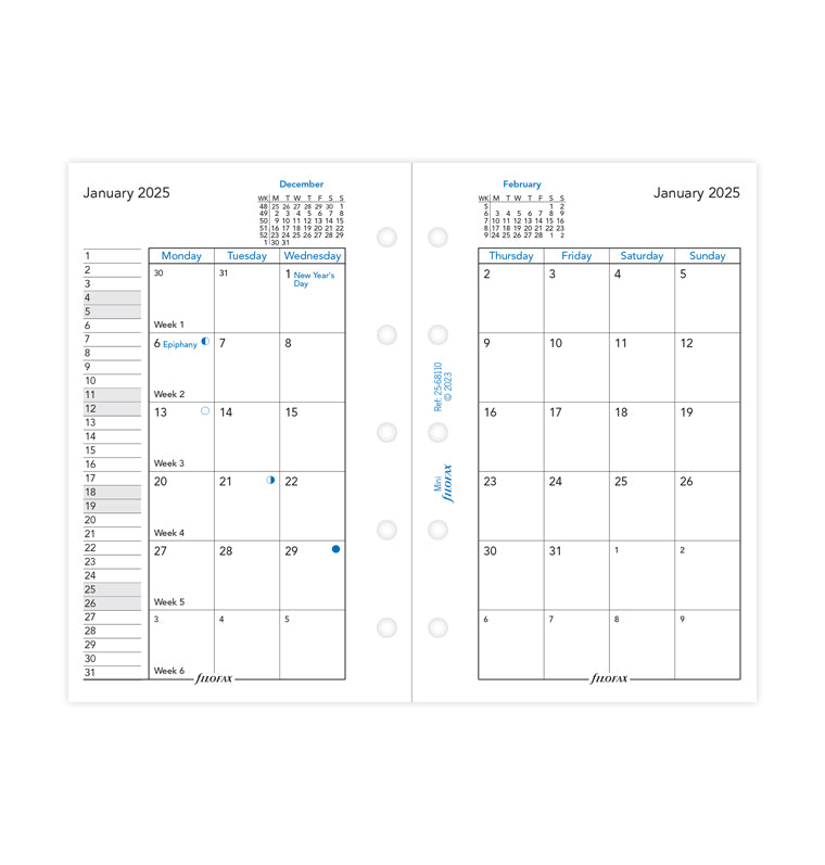 Month On Two Pages Diary - Mini 2025 English