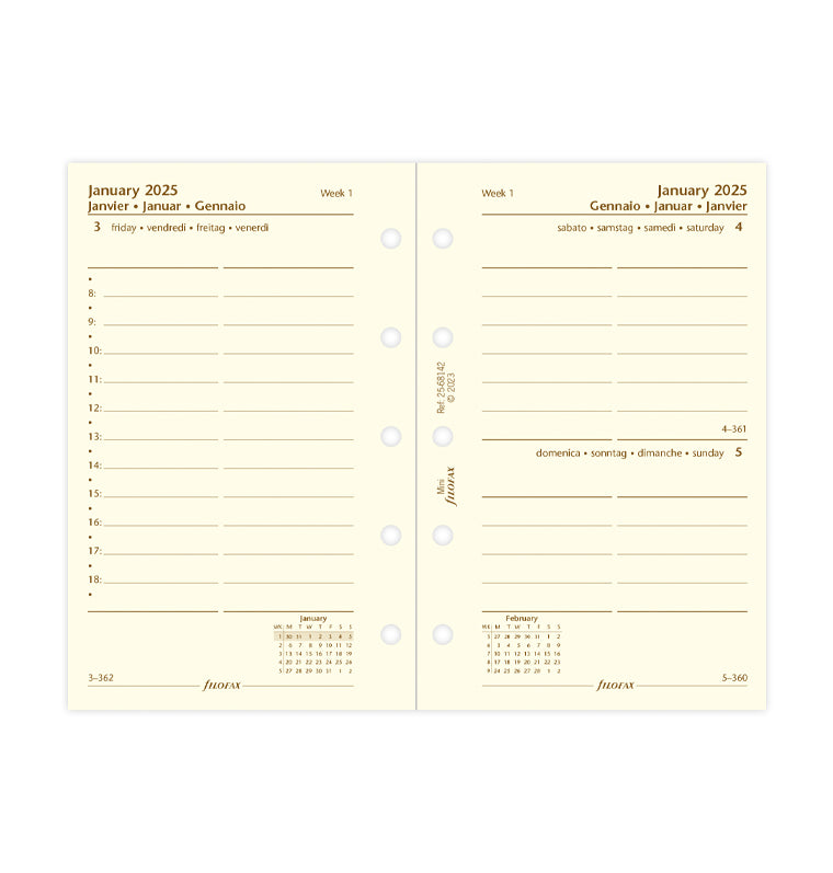 One Day On A Page Diary With Appointments - Mini Cotton Cream 2025 Multilanguage