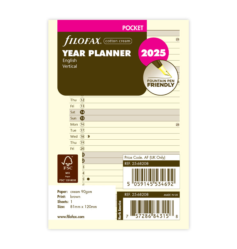 Vertical Year Planner - Pocket Cotton Cream 2025 English - Filofax