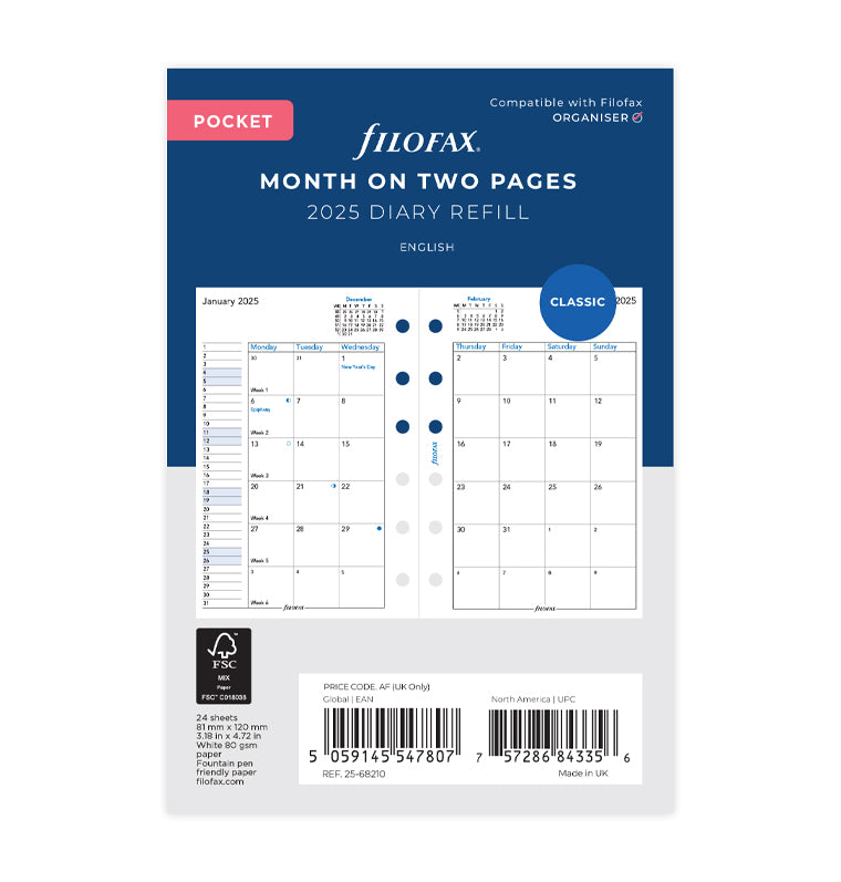 Month On Two Pages Diary - Pocket 2025 English