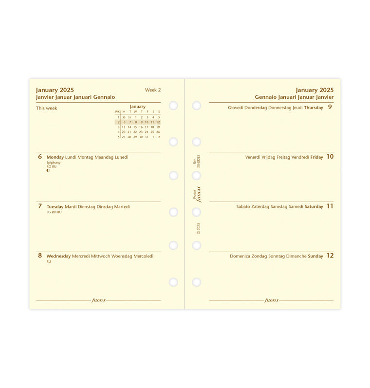 Week On Two Pages Diary - Pocket Cotton Cream 2025 Multilanguage