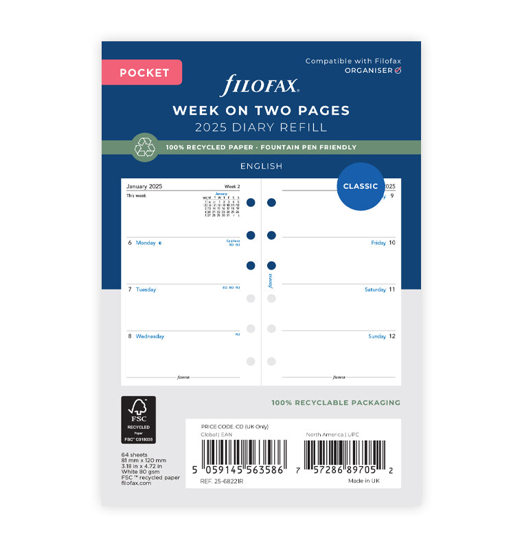 Week On Two Pages Diary - Pocket 2025 English - Recycled Paper