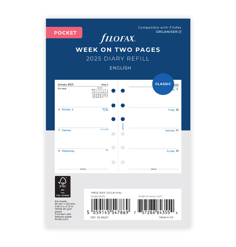 Week On Two Pages Diary - Pocket 2025 English