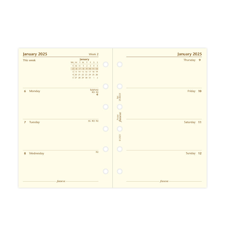 Week On Two Pages Diary - Pocket Cotton Cream 2025 English