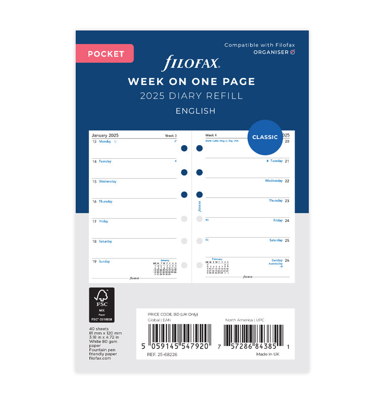 Week On One Page Diary - Pocket 2025 English