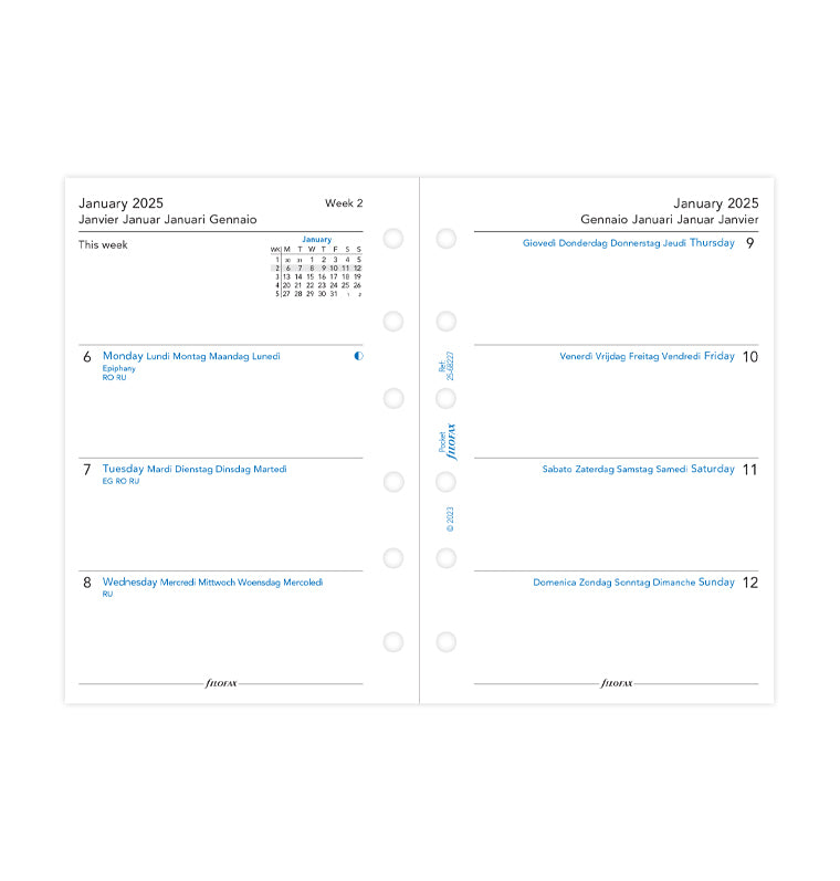 Week On Two Pages Diary - Pocket 2025 Multilanguage