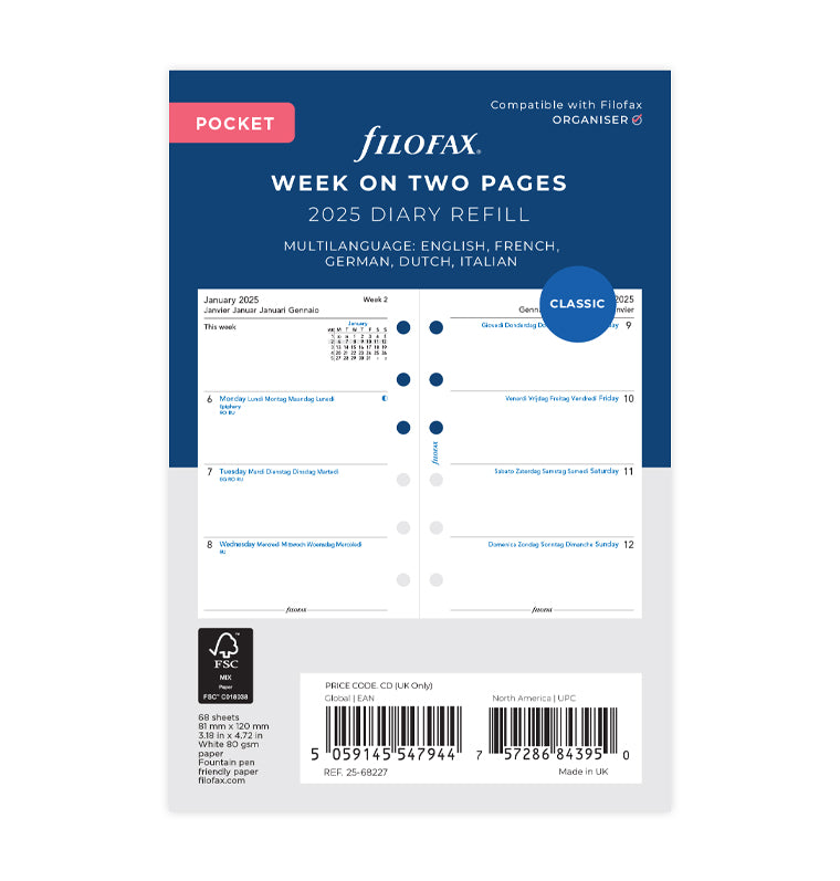 Week On Two Pages Diary - Pocket 2025 Multilanguage