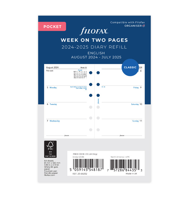 Week On Two Pages Academic Diary Pocket 2024-2025 packaging