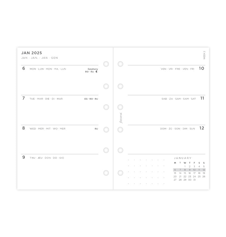 Filofax 2025 Pocket Size Week-to-View Diary Refill - Unruled White Paper, Week On Two Pages (C68221R-25)