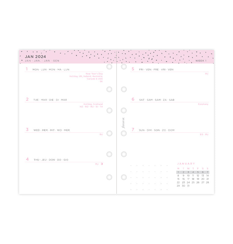 Confetti Week On Two Pages Diary - Pocket 2025 Multilanguage