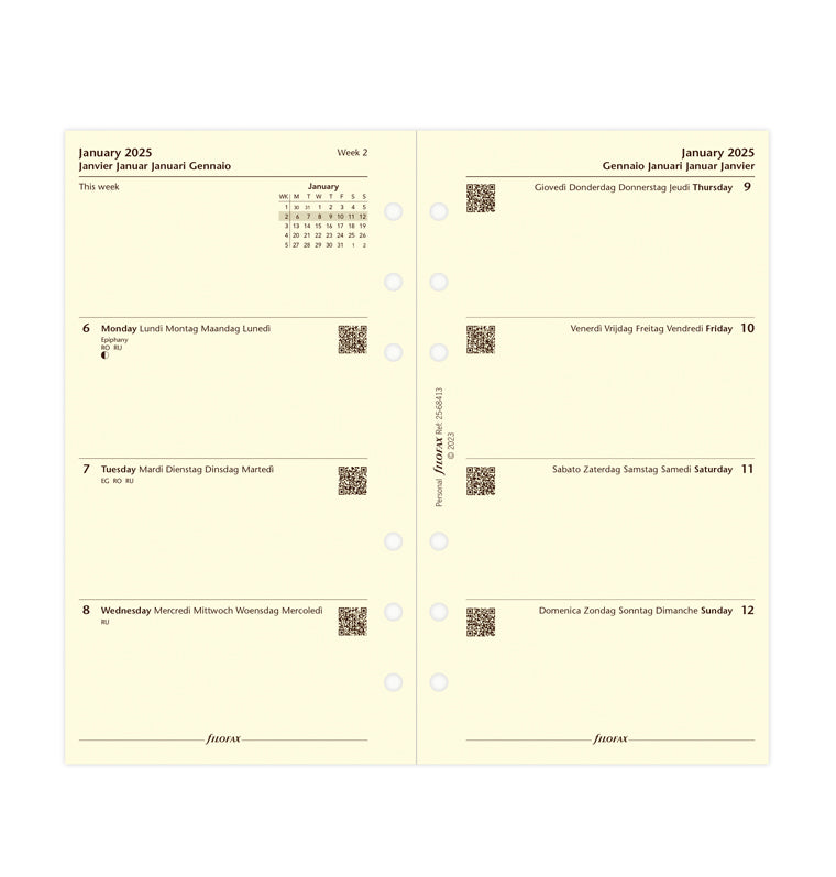 Week On Two Pages Diary - Personal Cotton Cream 2025 Multilanguage