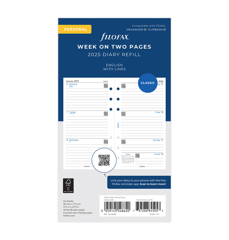 Week On Two Pages Lined Diary - Personal 2025 English